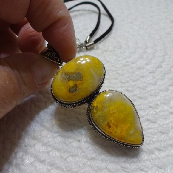 Natural BUMBLE BEE JASPER Handmade Sterling 925 Pendant/Cord #815C - Picture 1 of 3